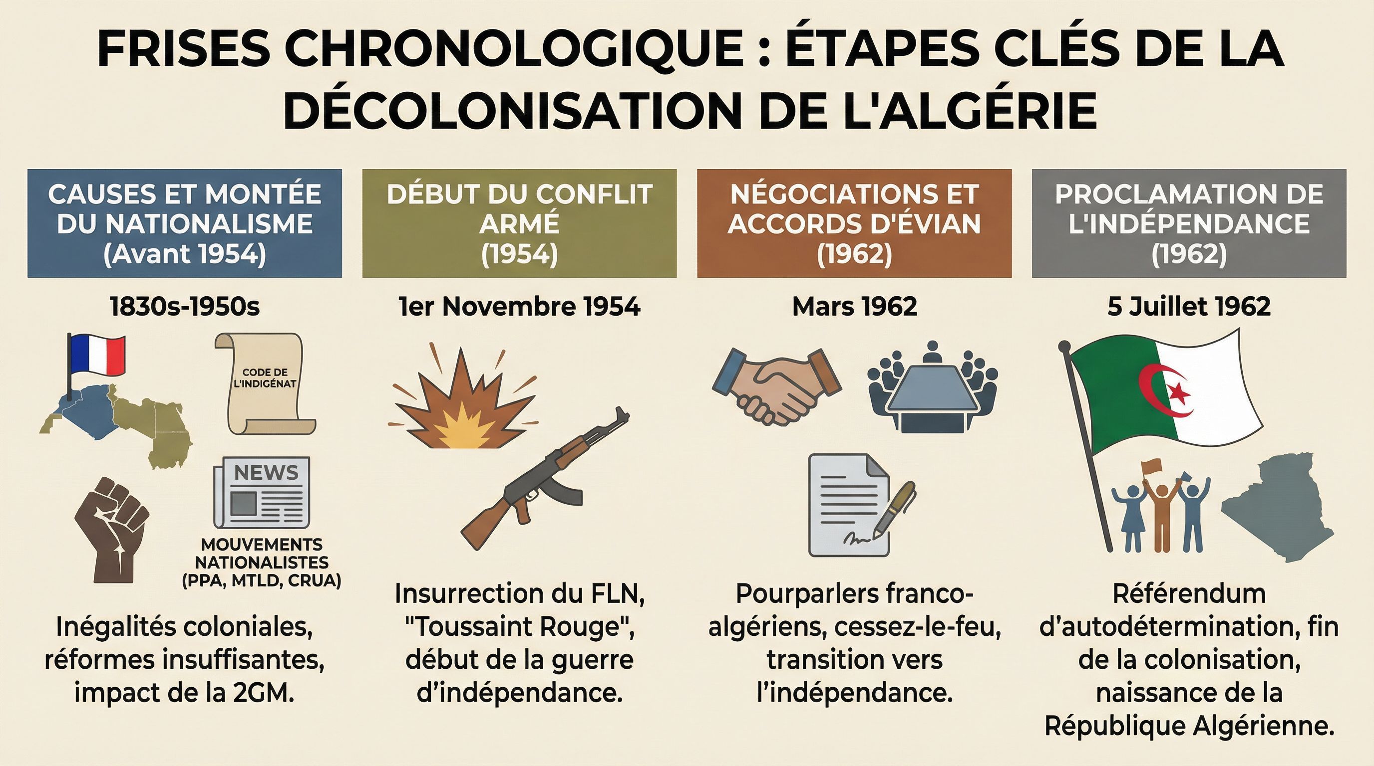 Décolonisation de l'Algérie : exercices et révision