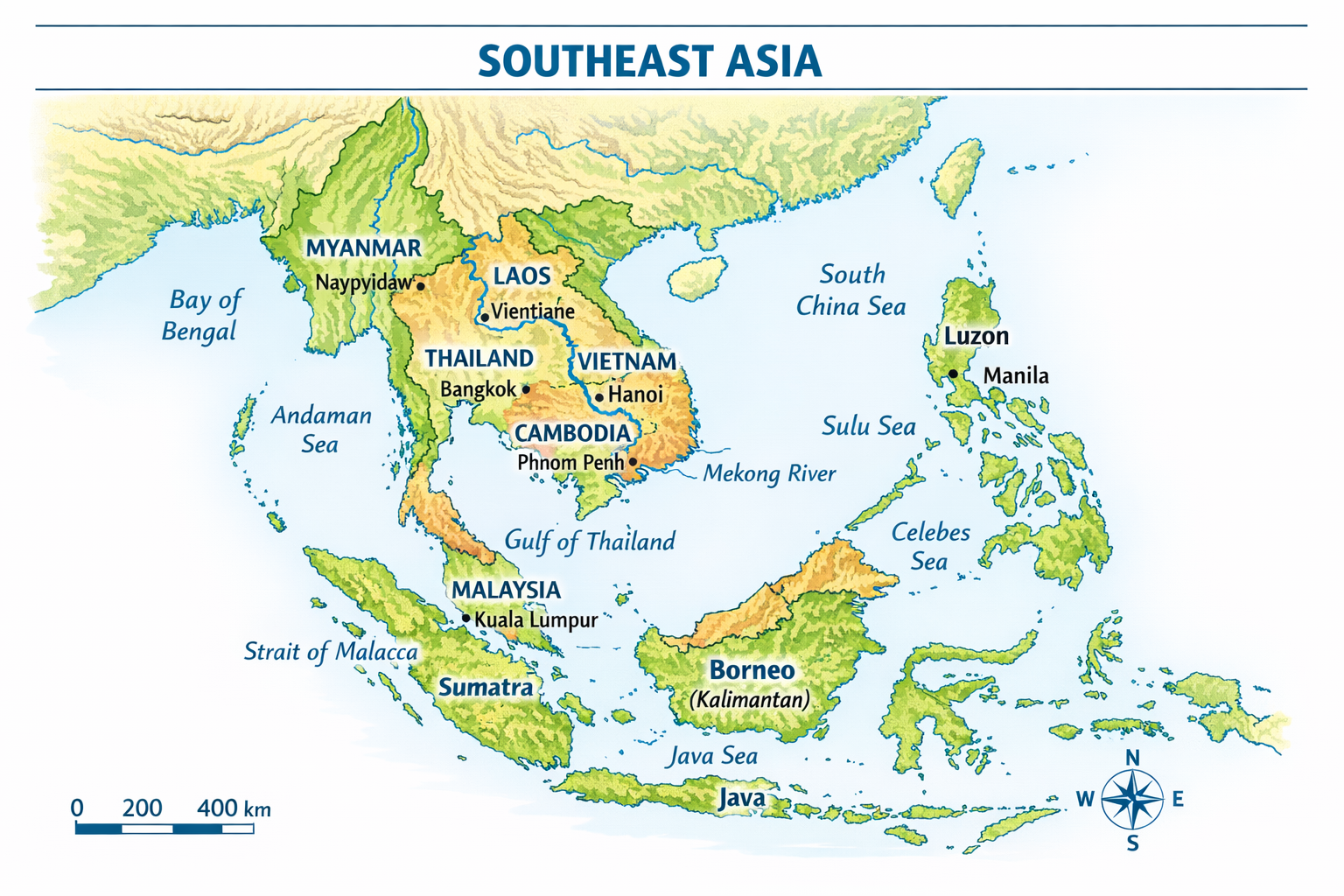 Carte de l’Asie du Sud-Est : pays, mers et repères clés