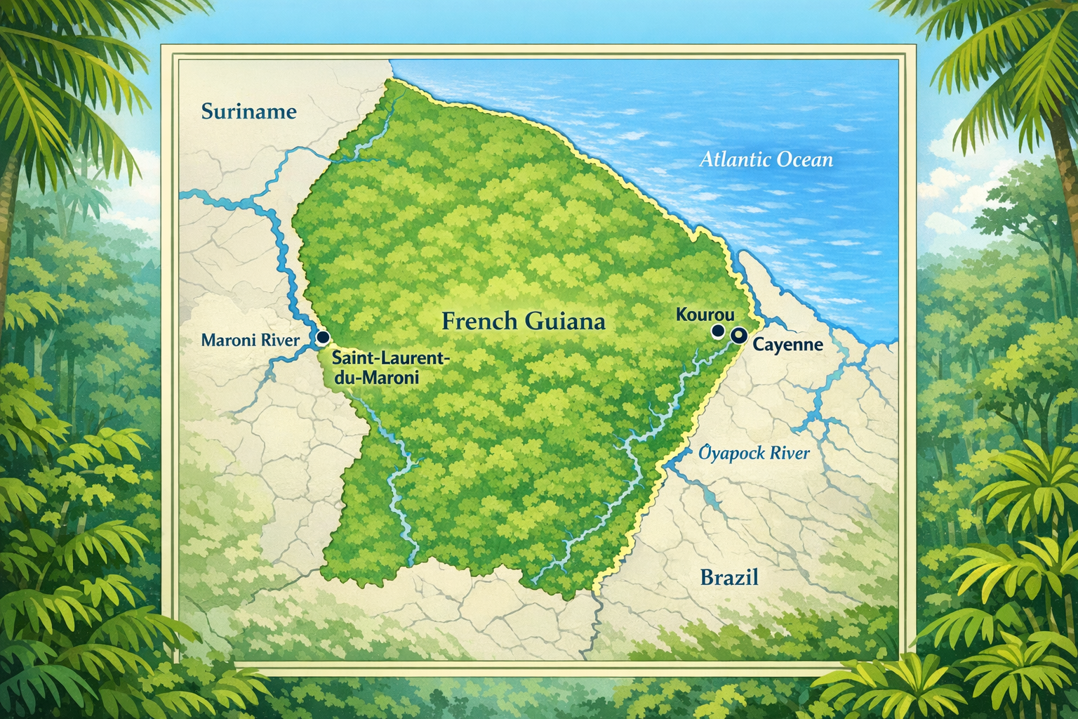 Carte de Guyane : repères, villes, fleuves et frontières