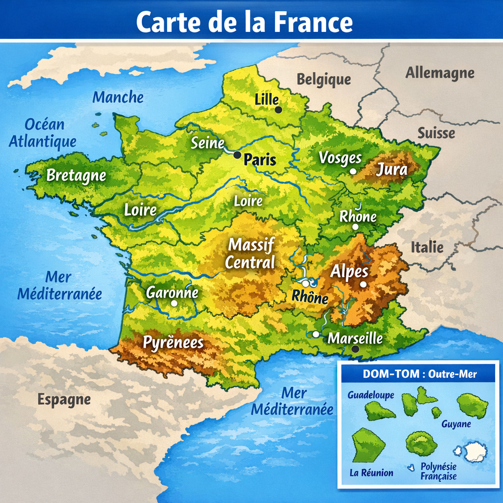 Carte géographie France : repères, lecture et méthode