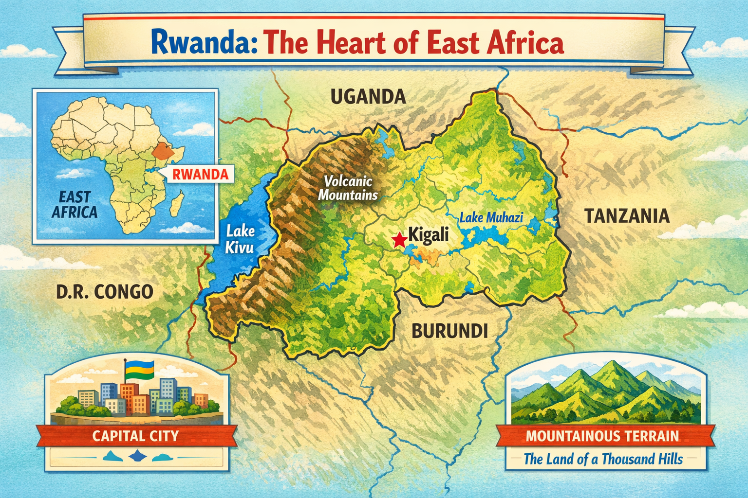 Carte Rwanda : le situer, lire ses frontières et son relief