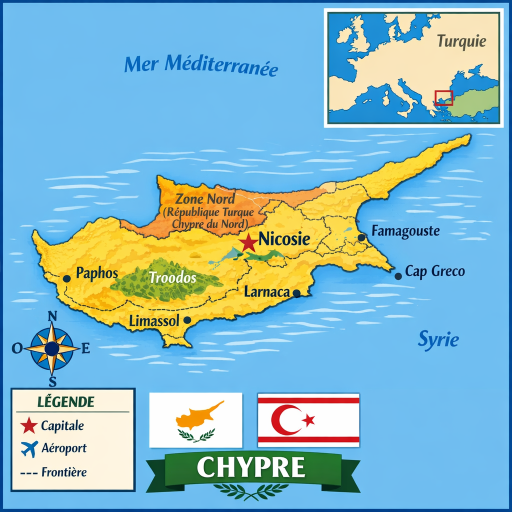 Chypre carte : situer l’île et comprendre ses frontières
