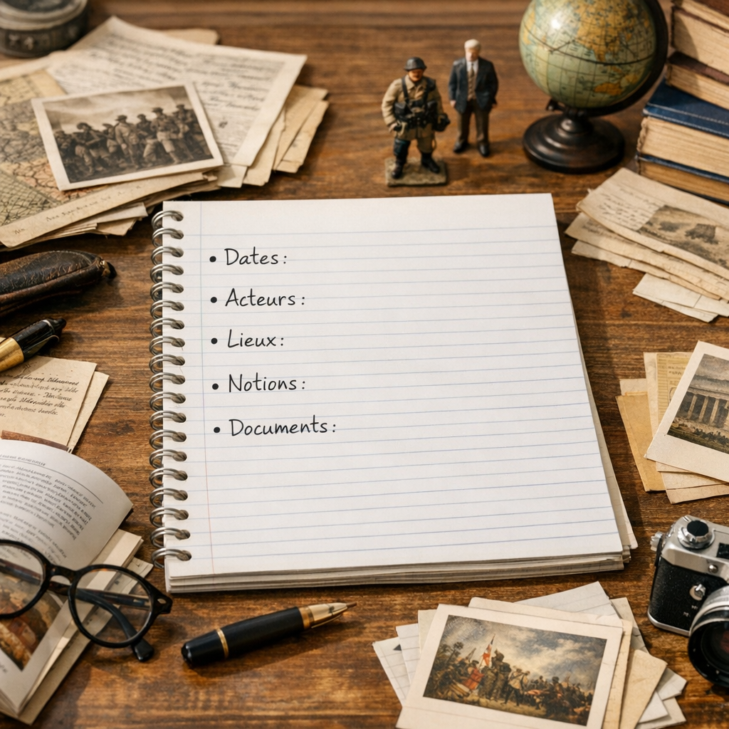 Que mettre sur la fiche : dates, acteurs, lieux, notions et documents