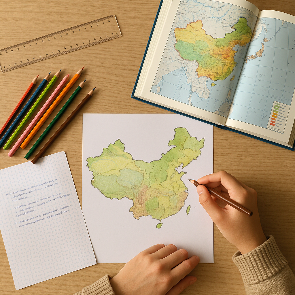 Croquis cartographique de la Chine : méthode simple pour le bac