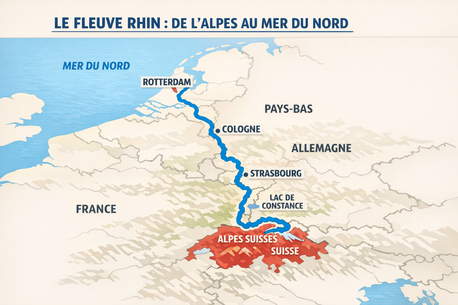 Fleuve Rhin carte : le situer et comprendre son parcours