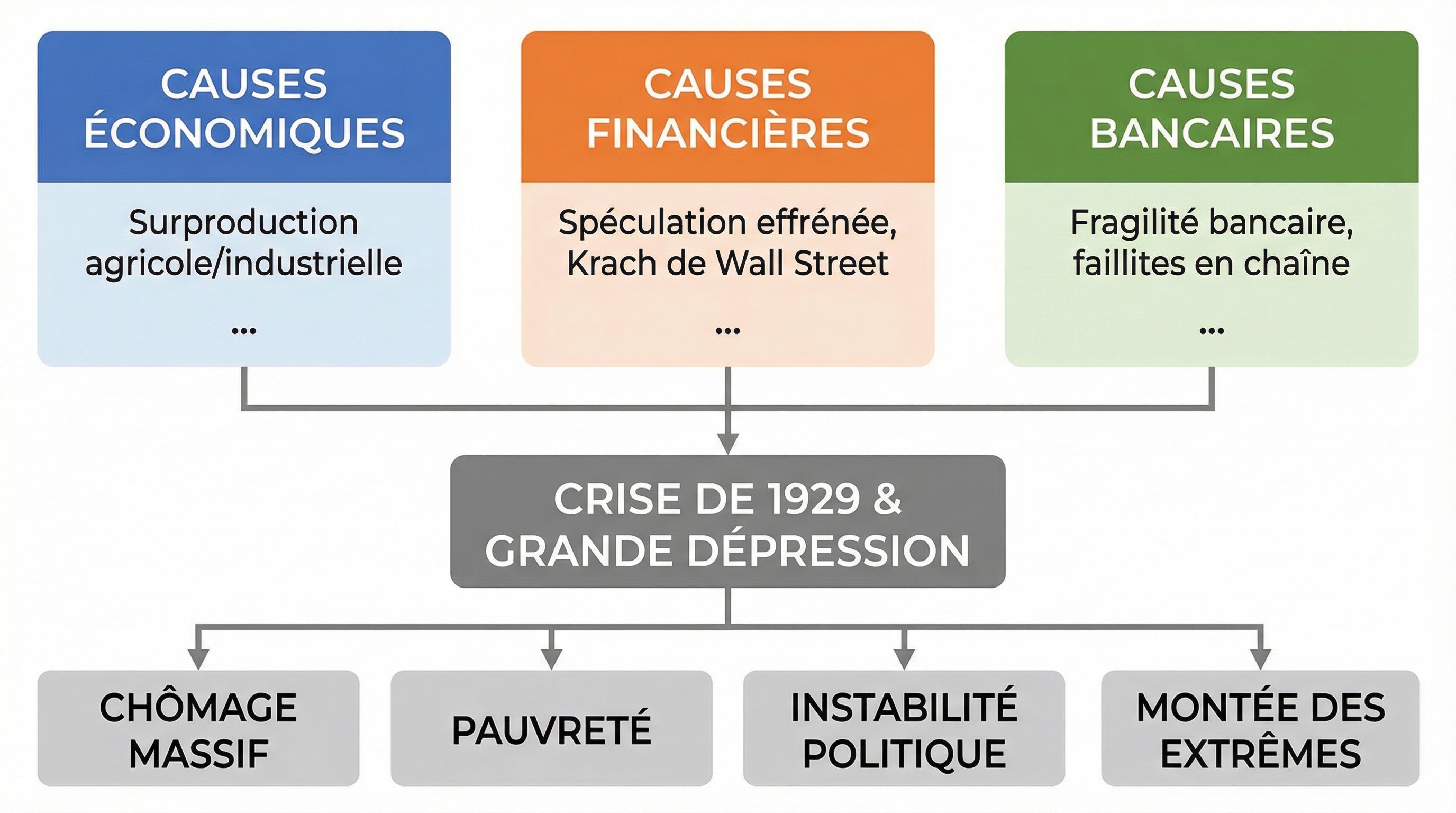 Causes de la crise de 1929 : exercices et leçon
