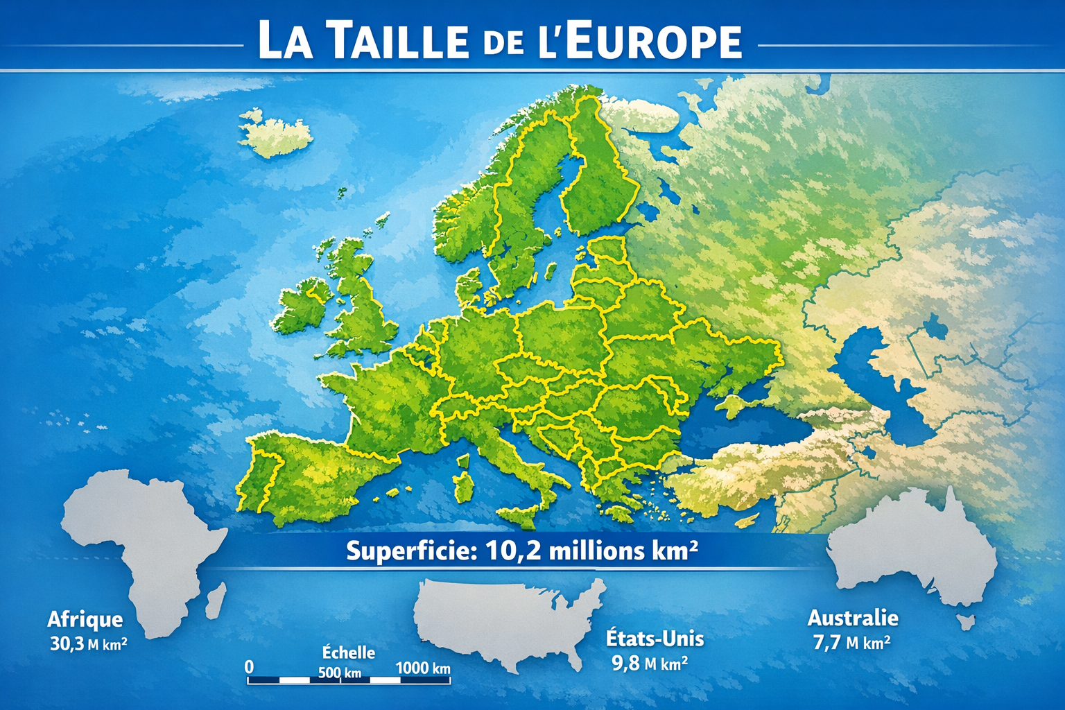 Taille de l'Europe : superficie, limites et repères clés