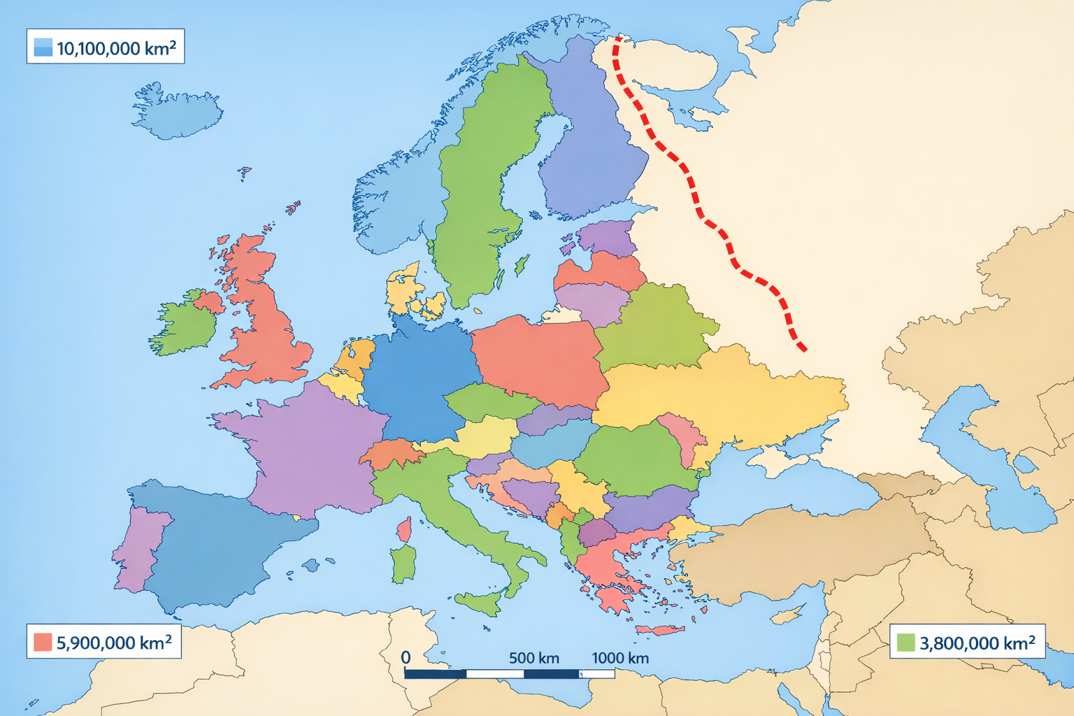 Taille de l'Europe : superficie, limites et chiffres clés