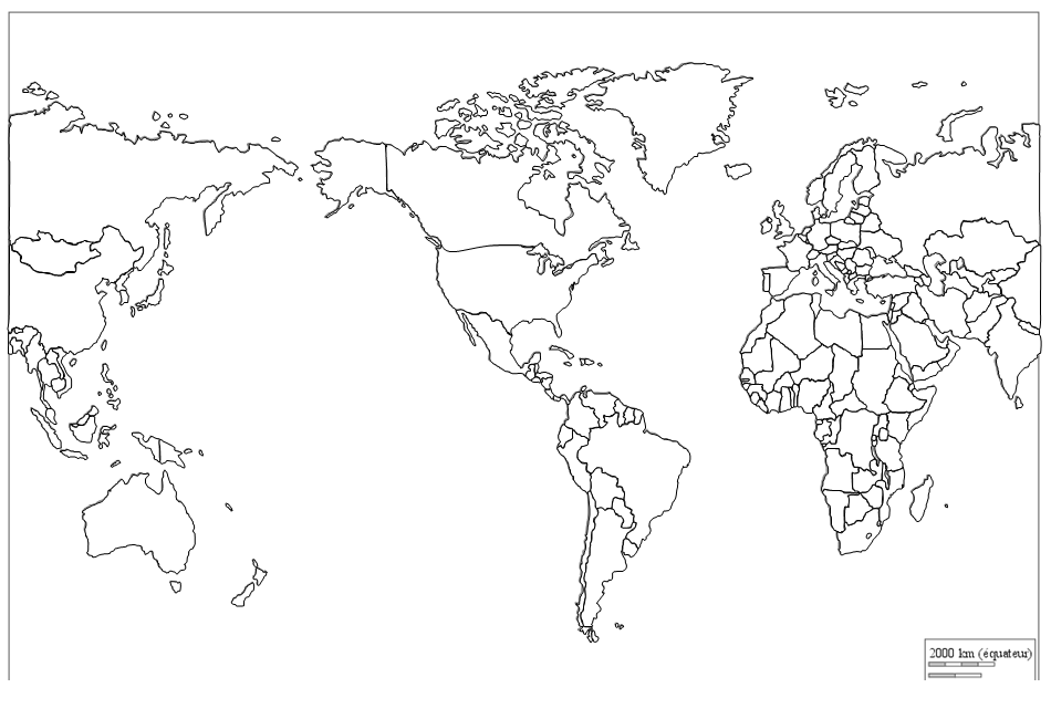 Planisphère Monde (Amériques) carte géographique gratuite, carte  géographique muette gratuite, carte vierge gratuite, fond de carte gratuit,  formats graphiques courants littoraux, principales agglomérations