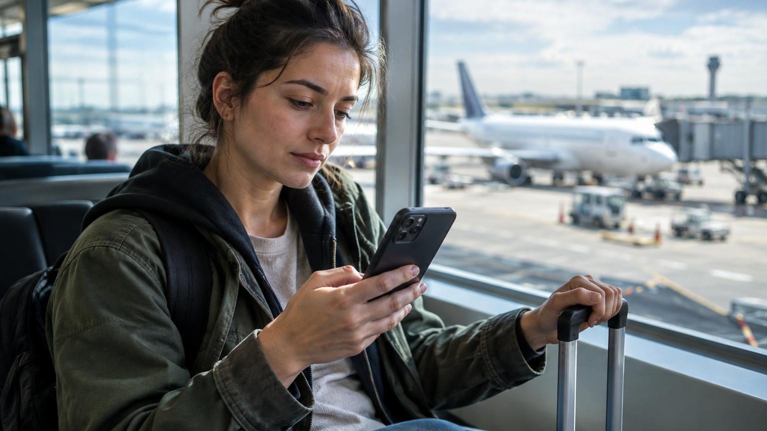 Interface du navigateur Opera sur un smartphone Android affichant l'option eSIM de voyage et les paramètres d'activation avec destination de voyage sélectionnée