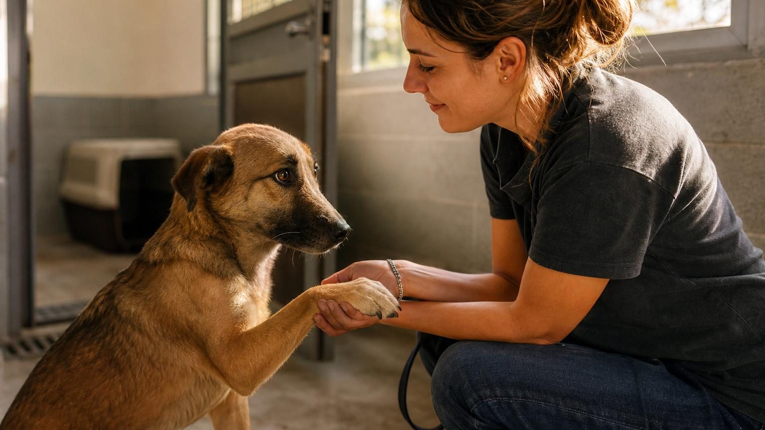 Abandonné dans une cage à 6 mois puis rendu au refuge : le geste de ce chien envers une bénévole a tout changé