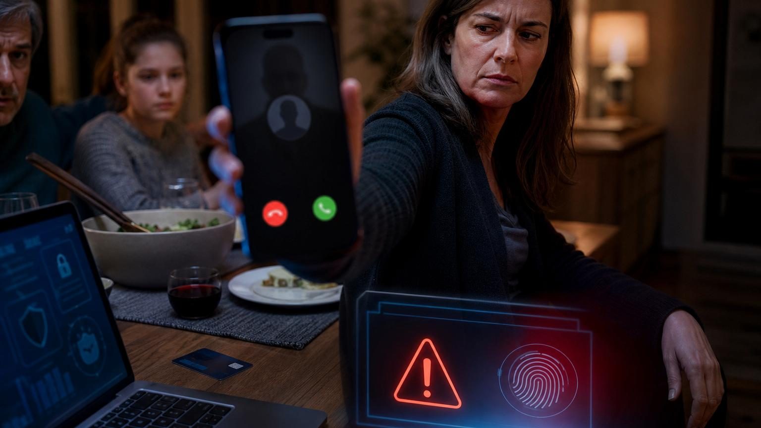 Une personne au téléphone reçoit un appel de quelqu'un se présentant comme conseiller bancaire, demandant de valider une opération pour annuler une fraude supposée.