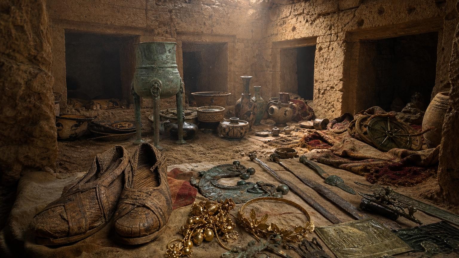 Au nord de Rome, une tombe étrusque « du plus haut rang » vieille de 2 700 ans livre armes, bijoux et une paire de chaussures de femme d&rsquo;une rareté exceptionnelle