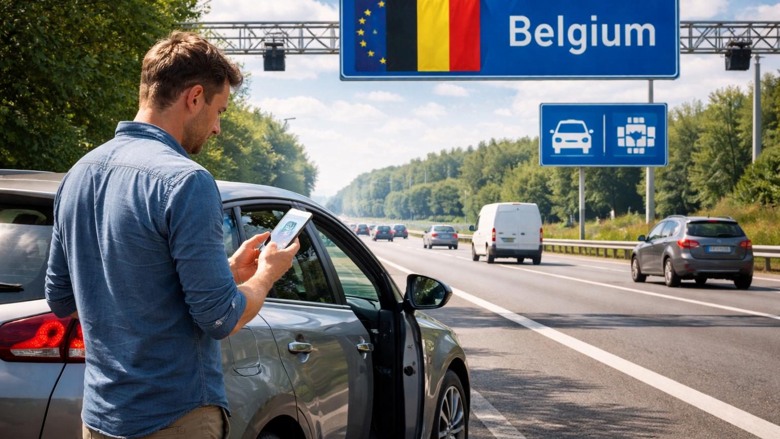 Route autoroutière belge avec signalétique, représentant le réseau routier régional concerné par la nouvelle vignette obligatoire dématérialisée à partir de mai 2027