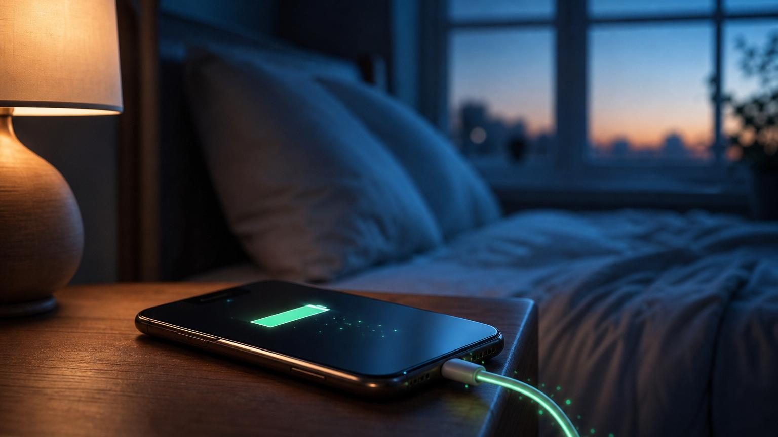Gros plan sur l'écran d'un smartphone montrant les paramètres de batterie avec l'option de recharge optimisée ou de protection de la batterie activée.