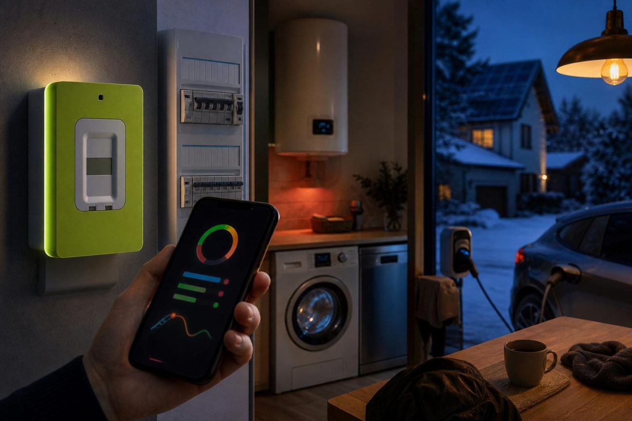 Symbole d'électricité avec compteur Linky affichant des options tarifaires, représentant le choix entre Base, heures creuses et Tempo