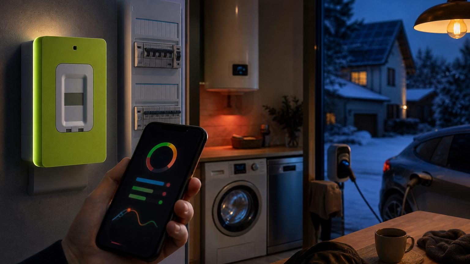 Symbole d'électricité avec compteur Linky affichant des options tarifaires, représentant le choix entre Base, heures creuses et Tempo
