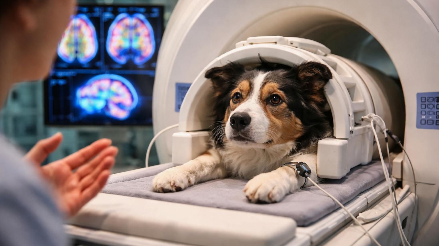 Un chien attentif écoute son maître, illustration symbolisant la segmentation neuronale de la parole canine.