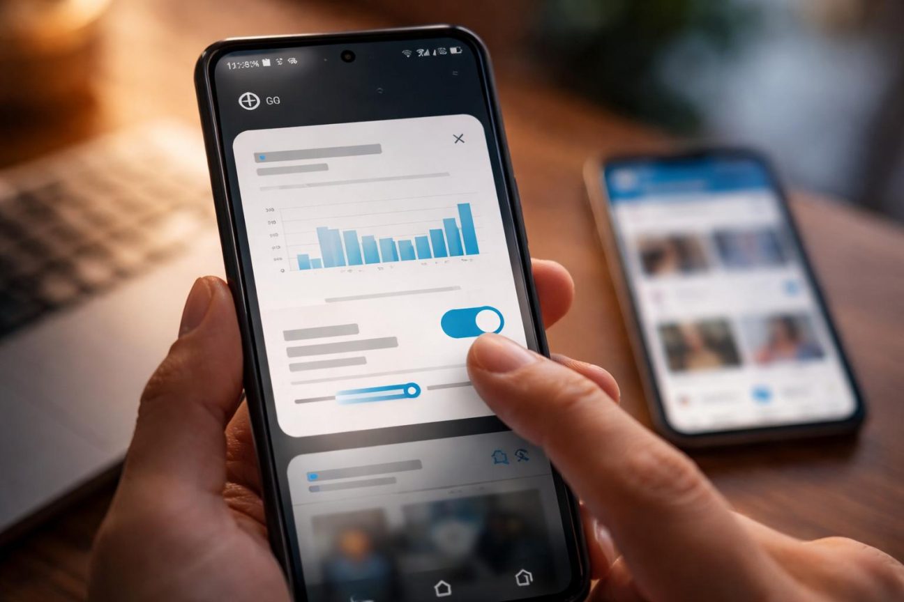 Capture d'écran de la barre d'état Android affichant l'icône d'un petit plus entouré d'un cercle, symbole du mode Économie de données activé sur un smartphone.