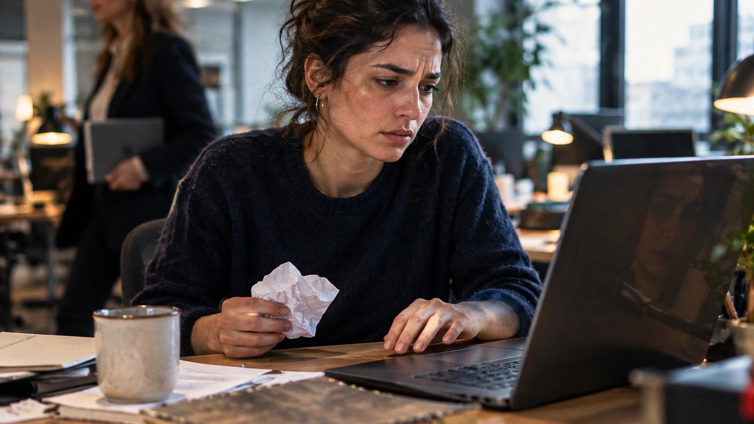 Personne tapant un e-mail professionnel sur un clavier d'ordinateur avec expression concentrée et assurée.