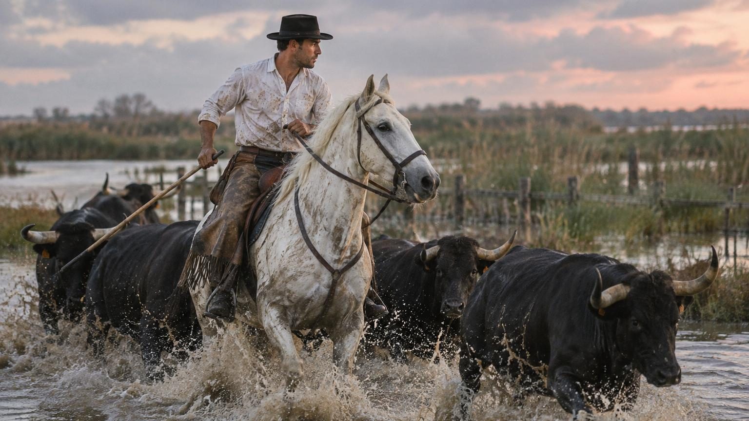Chevaux blancs, taureaux noirs et vastes marais : derrière l&rsquo;image de carte postale de la Camargue se cache une tradition bien plus surprenante