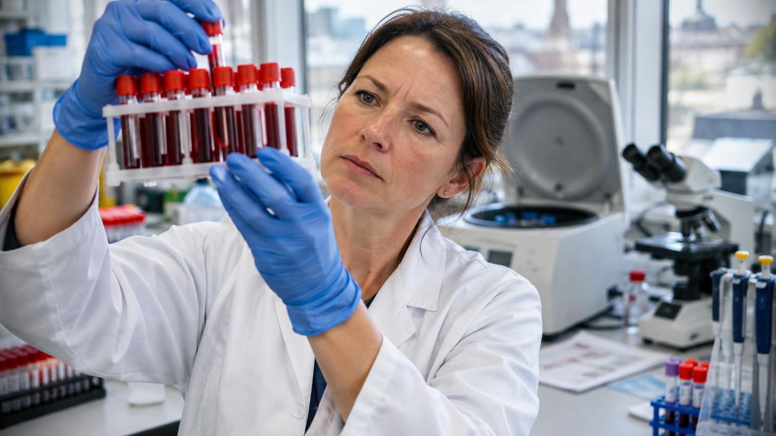 Représentation scientifique de globules rouges montrant des antigènes de surface et des marqueurs du groupe sanguin MAL.