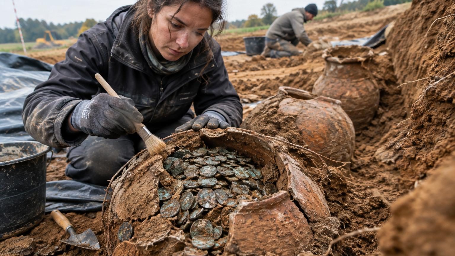 Des fouilles avant un chantier à Senon mettent au jour trois grandes jarres : plus de 40 000 pièces romaines y dormaient depuis près de 2 000 ans