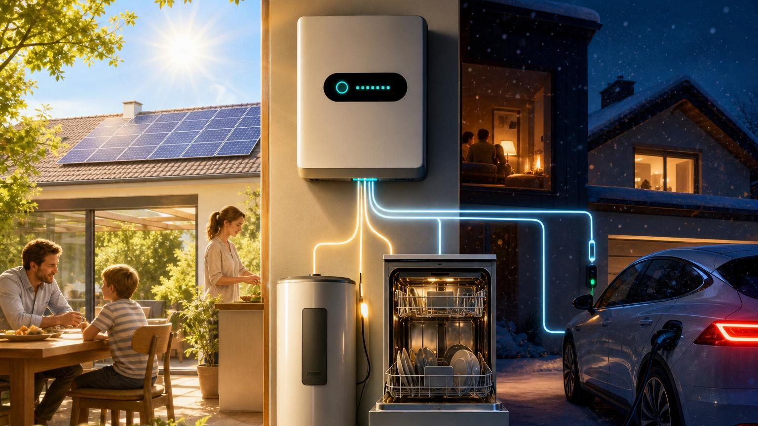 Illustration d'un compteur électrique communicant affichant les horaires tarifaires et les données de consommation d'électricité
