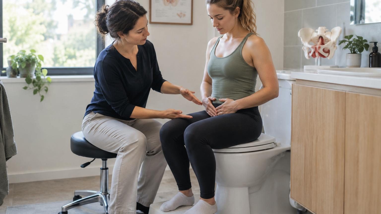 Illustration schématique montrant la localisation du plancher pelvien dans le bassin féminin et son rôle de soutien des organes internes.