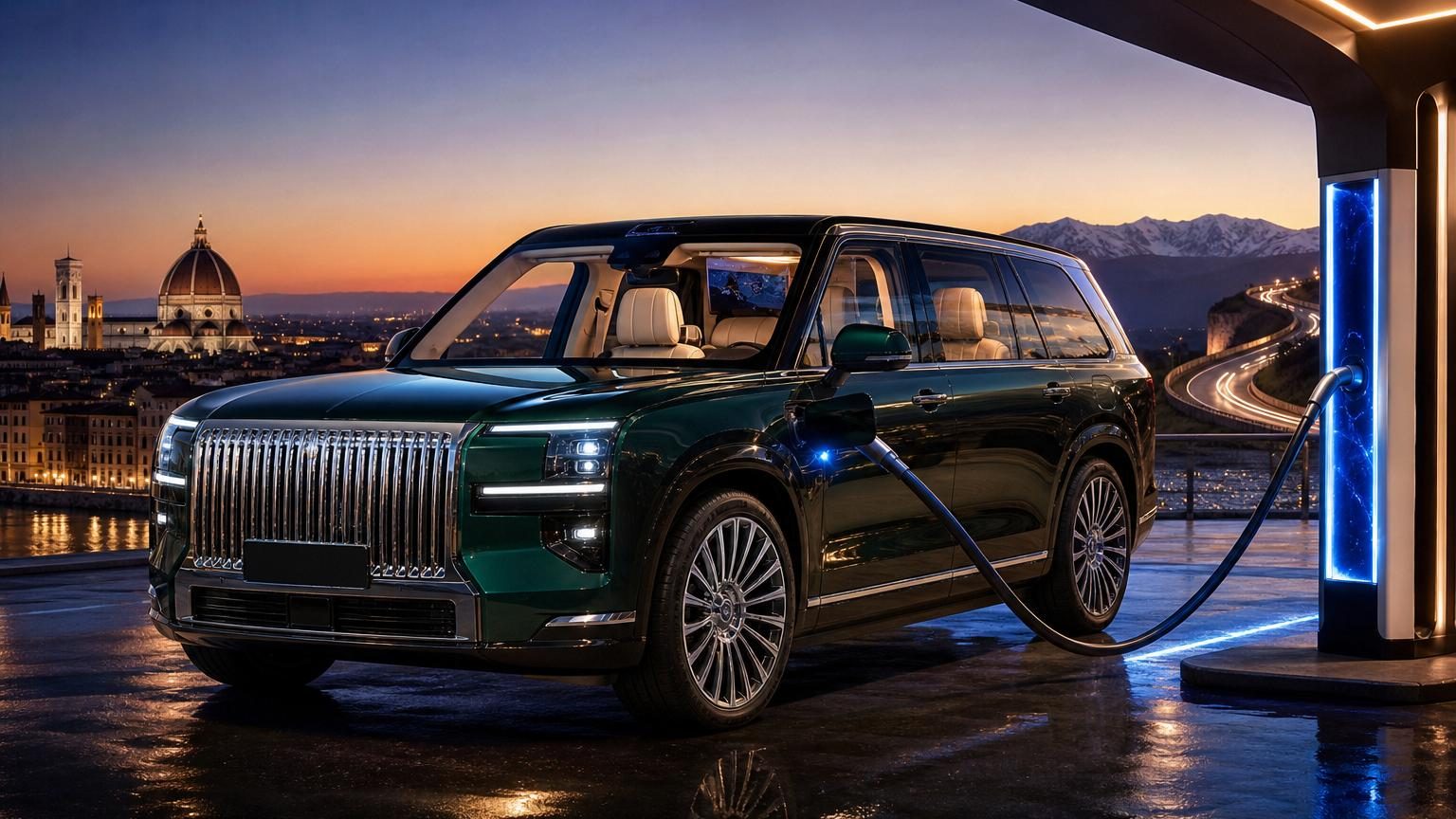Zeekr 9X, grand SUV électrifié chinois de luxe à trois rangées, présenté en vue de trois quarts avant dans un style de showroom automobile.