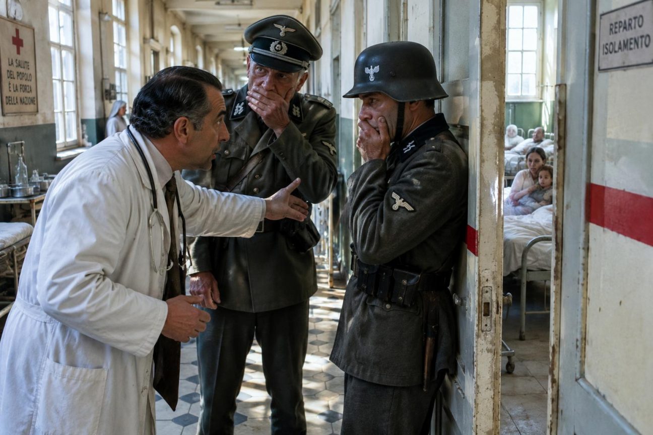 Intérieur d'un hôpital en 1943 : des médecins romains élaborent une fausse maladie pour tromper les nazis et protéger des réfugiés juifs.