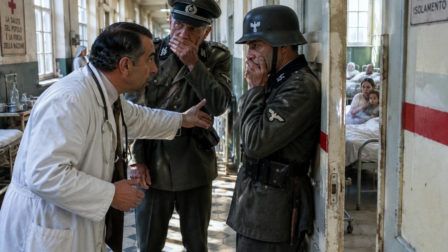 Intérieur d'un hôpital en 1943 : des médecins romains élaborent une fausse maladie pour tromper les nazis et protéger des réfugiés juifs.