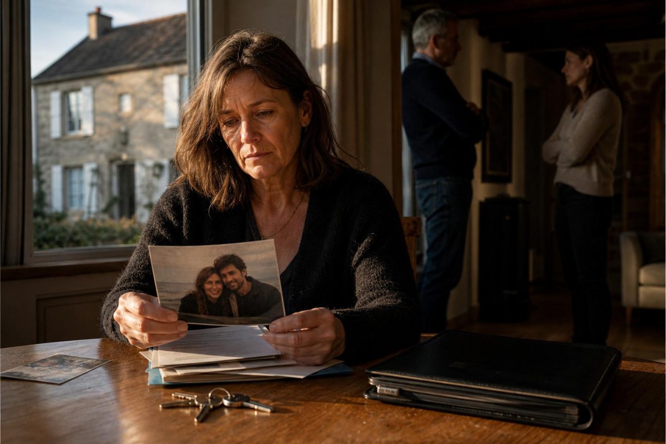 Deux mains se joignent symboliquement au-dessus de documents administratifs et d'une maison miniature, représentant la protection patrimoniale d'un couple non marié.