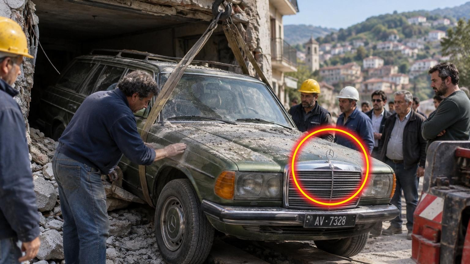 Une Mercedes 280 TE break verte métallisée des années 1970 exposée aux enchères, photographiée de profil avec son état d'origine impeccable et ses finitions d'époque intactes.