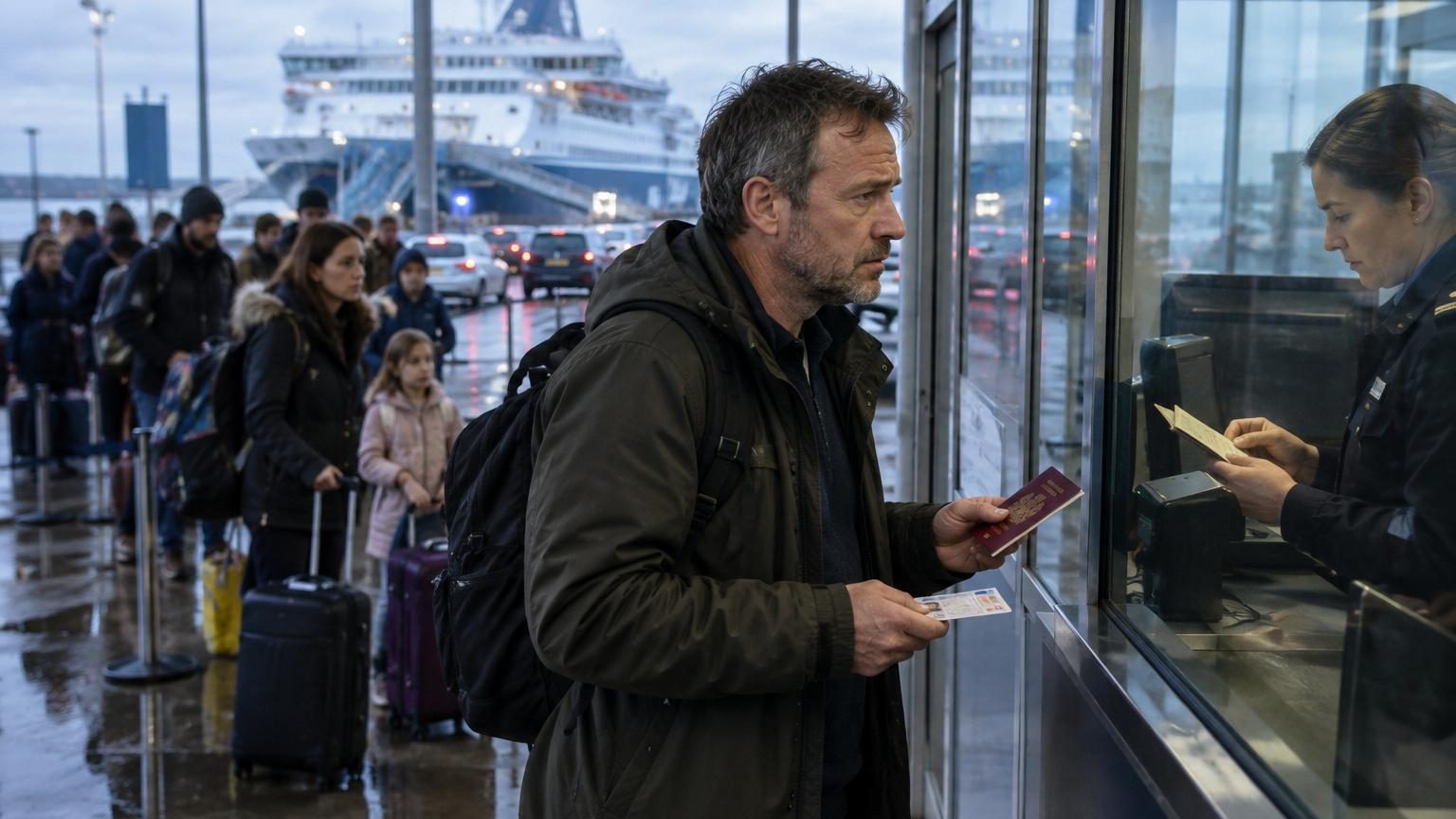 Ferry en traversée maritime entre la Grande-Bretagne et l'Irlande, symbolisant les nouvelles formalités frontalières post-Brexit avec un passeport obligatoire.