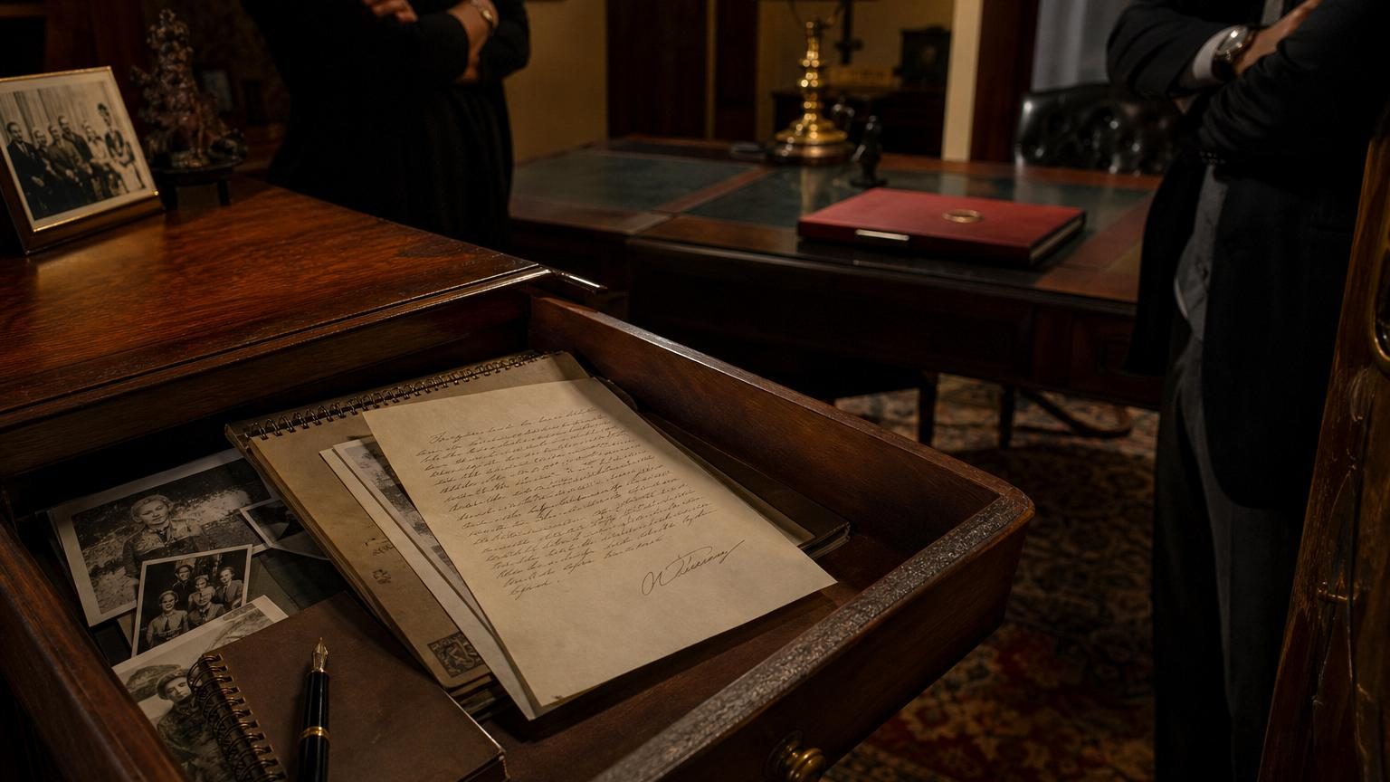 Mains tenant une lettre manuscrite datée et signée, représentant un testament olographe découvert parmi des documents familiaux après un décès.