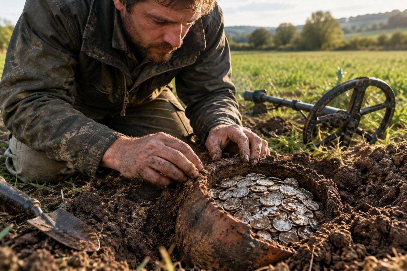 Il détecte des pièces d'argent romaines dans un champ : son détecteur continue de sonner et révèle bien plus grand