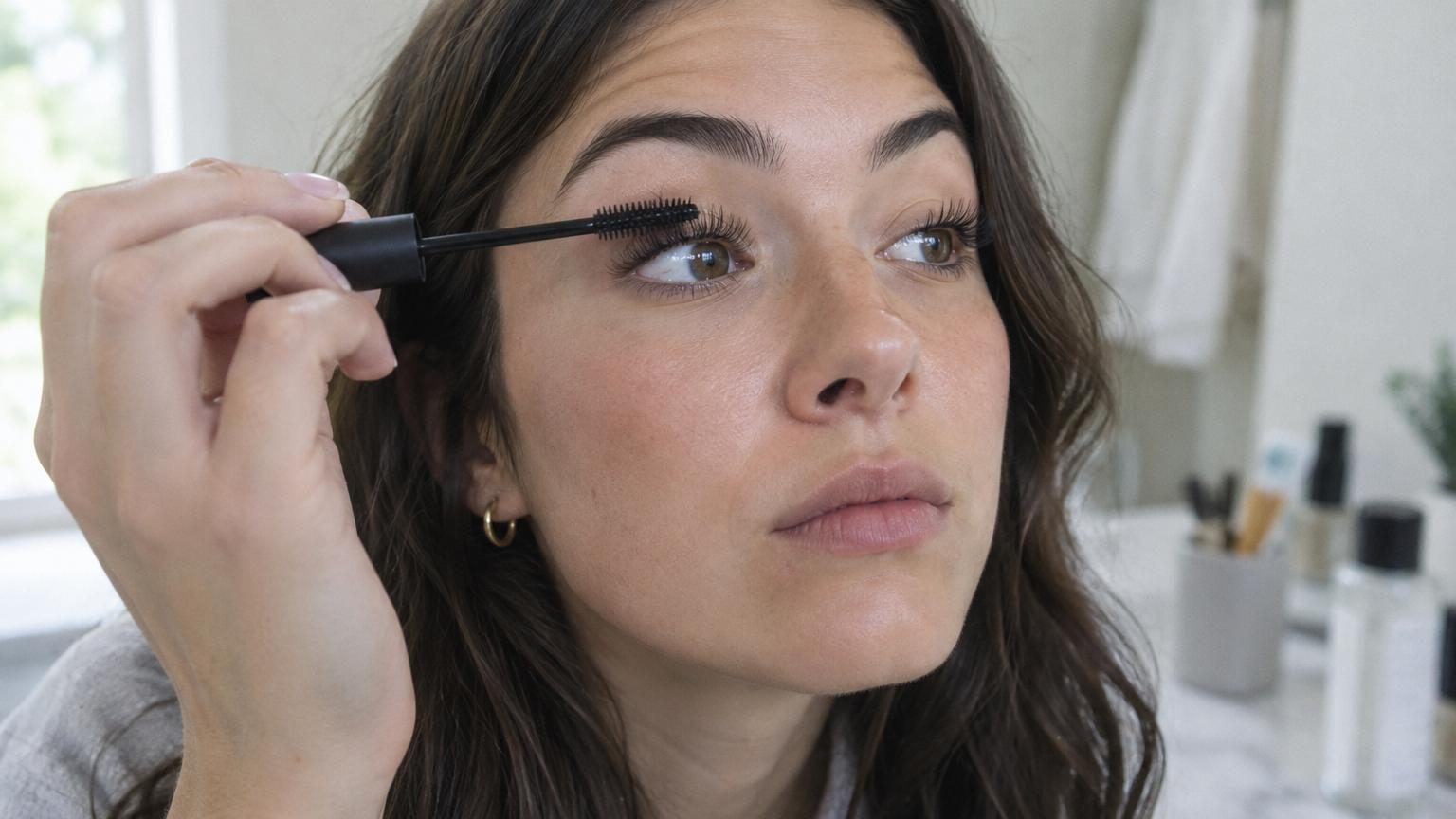 Gros plan sur des cils allongés et recourbés avec un mascara effet extensions, démontrant la longueur et la définition promise par le produit L'Oréal Paris.