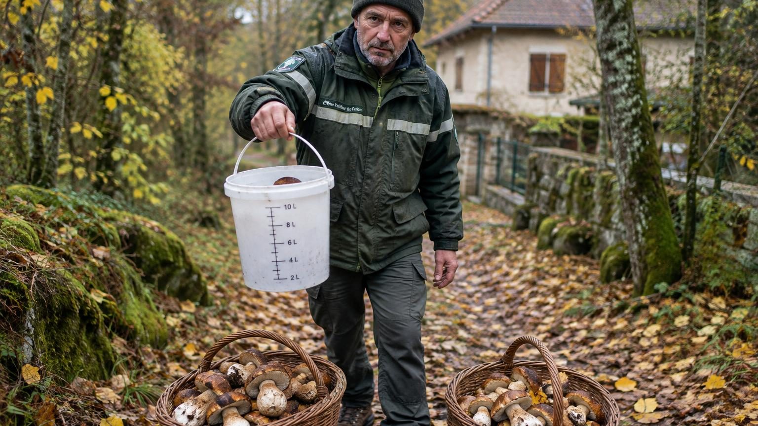 Il remplit deux paniers de cèpes dans le bois derrière chez lui comme chaque automne : sur le chemin du retour, le garde forestier sort un seau gradué
