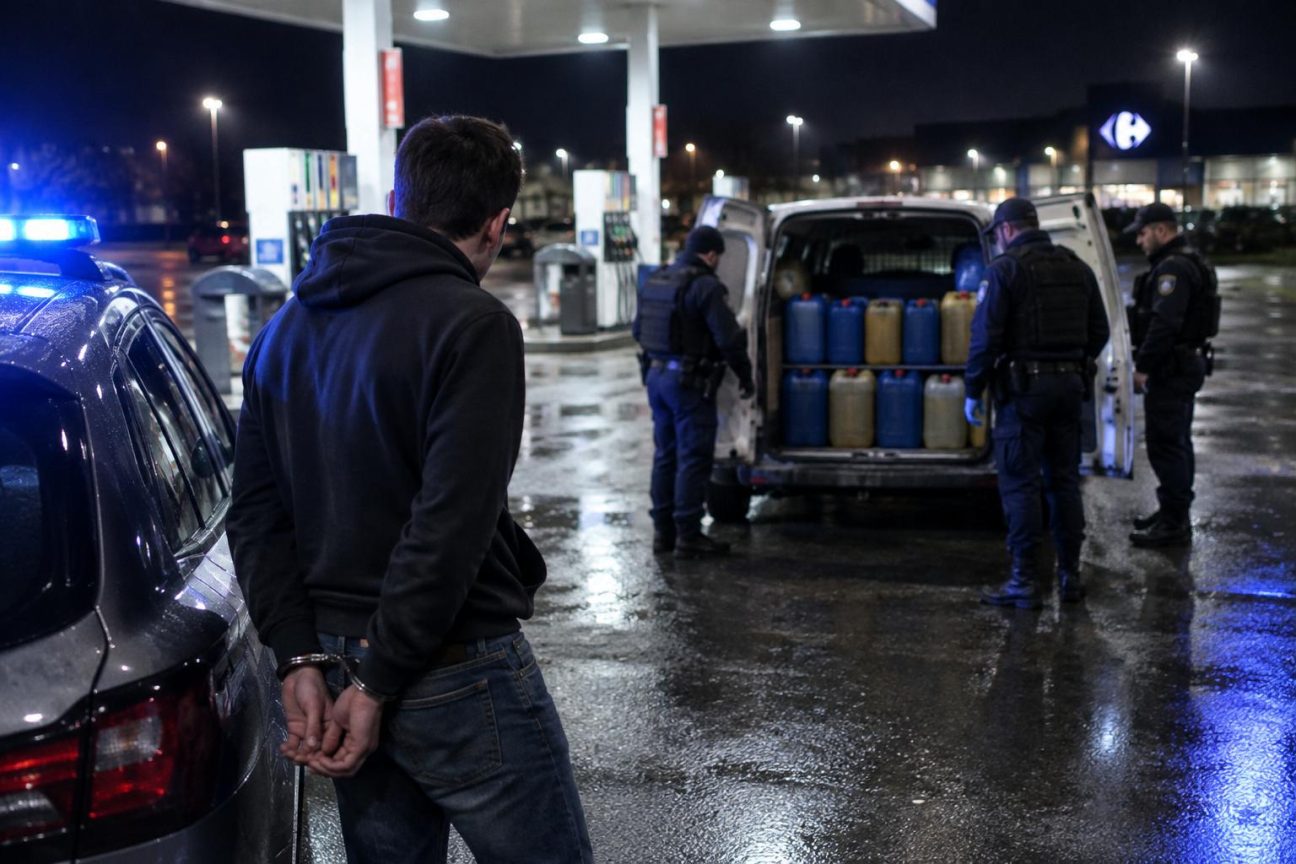 Station-service de centre commercial en Pas-de-Calais avec pompes à carburant en première ligne, illustrant les sites victimes de vols de carburant répétés