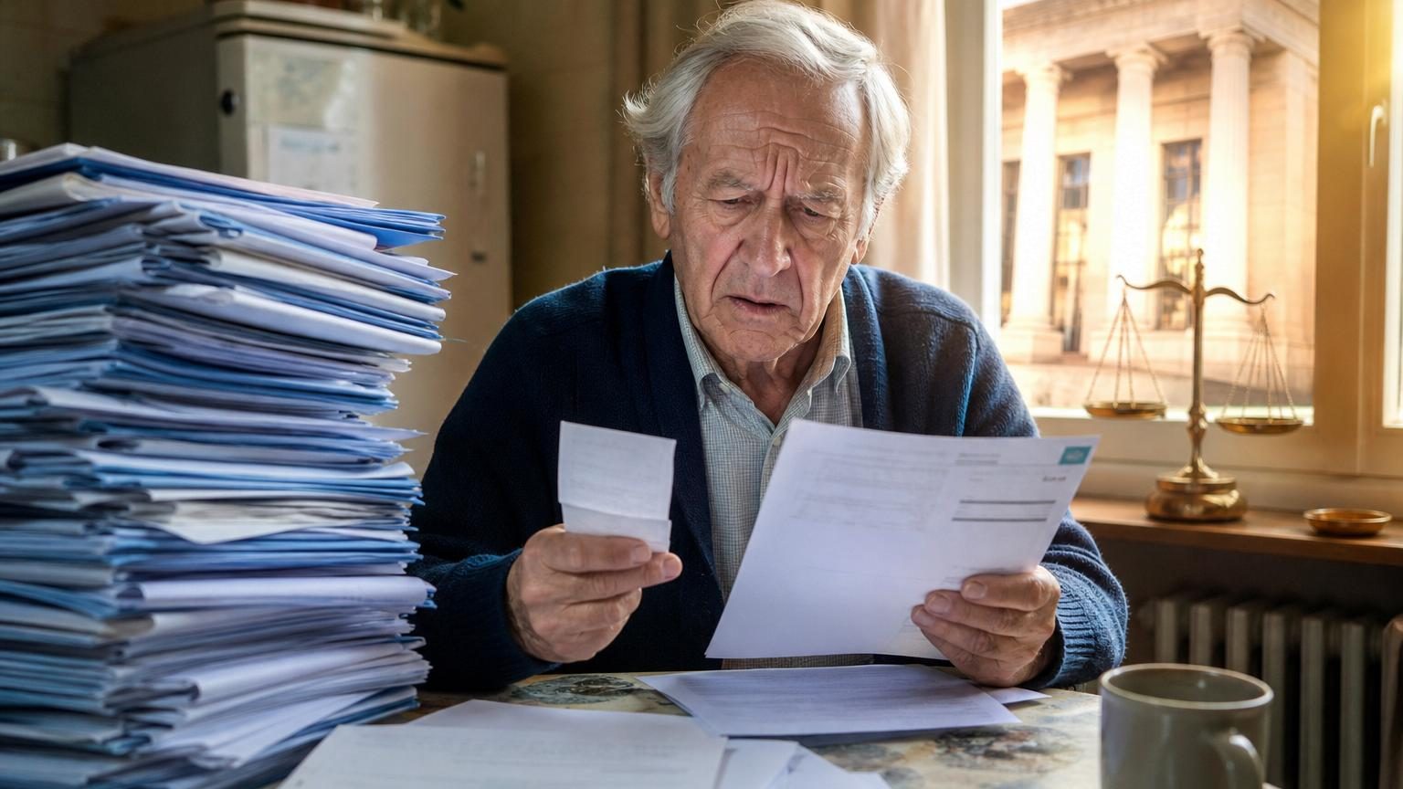 Document administratif avec stylo, représentant une décision de justice sur un dossier de retraite et de réclamation de remboursement.