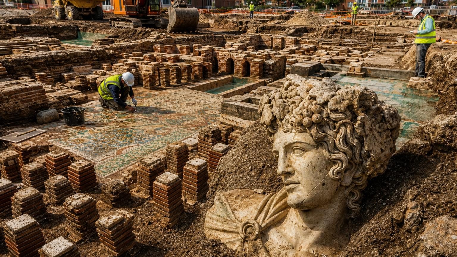 Ils creusaient les fondations de nouveaux logements : les ouvriers mettent au jour 5 000 mètres carrés de thermes romains avec chauffage au sol et buste de Bacchus