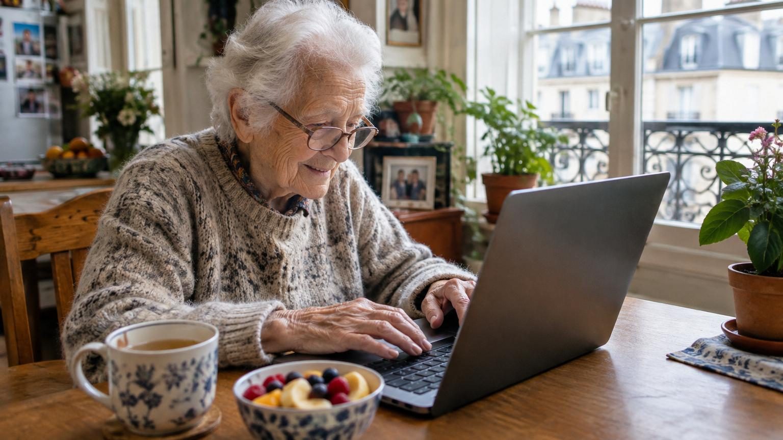 Portrait de centenaires actifs engagés dans diverses activités : musculation, marche, jardinage, jeux vidéo sur tablette, discussion en famille autour d'une table