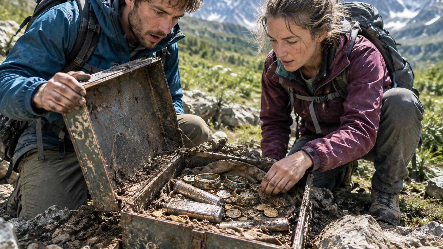 Ils partent randonner en montagne et tombent sur une boîte cachée : bracelets, étuis à cigares et pièces d'or pour au moins 360 000 dollars