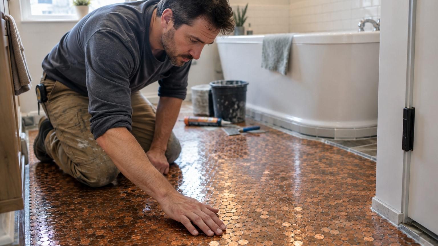 Ils recouvrent le sol de leur salle de bains avec de vraies pièces de monnaie : un expert en rénovation donne son verdict
