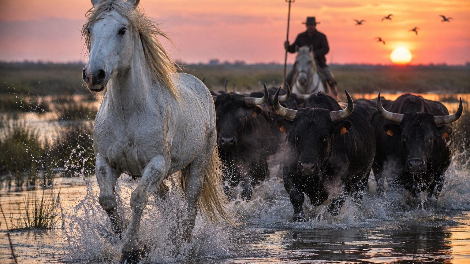 Chevaux blancs et taureaux noirs en liberté dans les marais : pourquoi ils sont devenus les emblèmes d&rsquo;une Camargue pas comme les autres