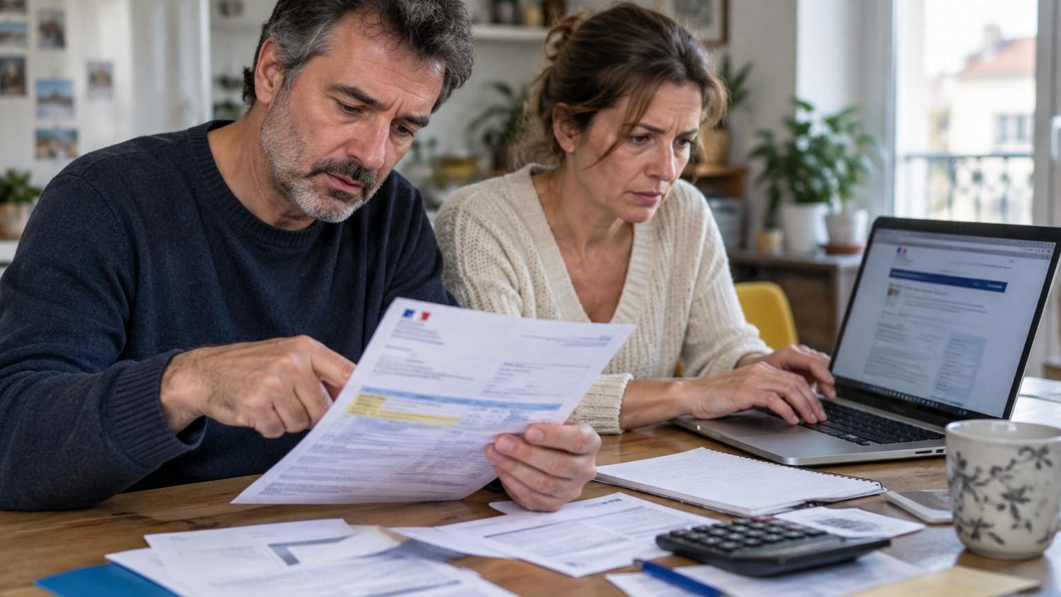 Bureau administratif avec documents fiscaux et calculatrice, symboles d'impôt payé à l'avance et de gestion budgétaire mensuelle