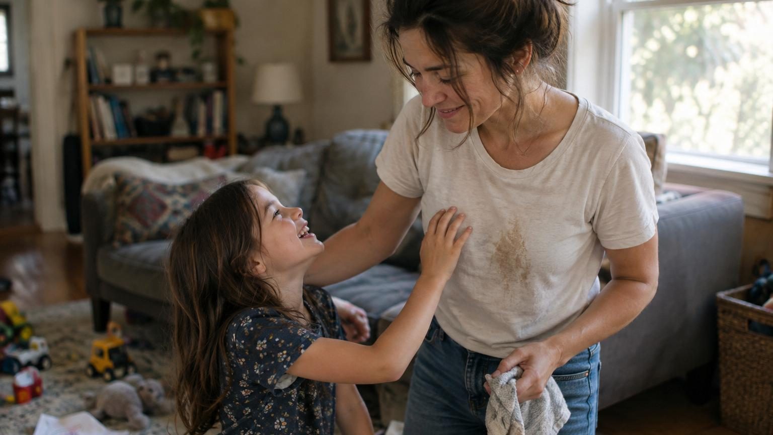 Parent s'excusant auprès de son enfant après un moment de tension, geste de réparation et rétablissement du lien affectif dans un contexte familial.