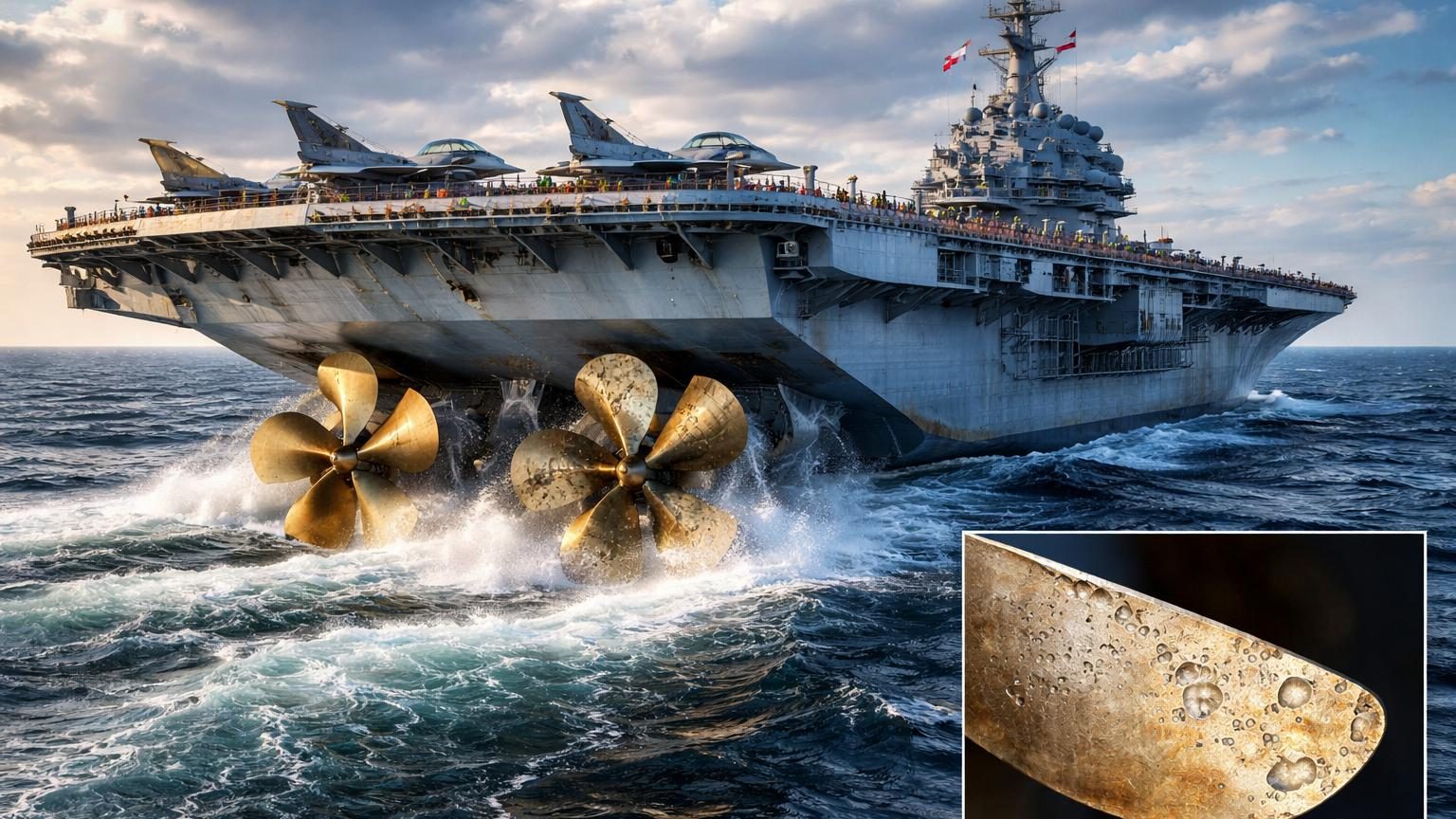 Porte-avions nucléaire Charles de Gaulle en navigation en mer avec ses installations de vol caractéristiques et ses structures métalliques massives.