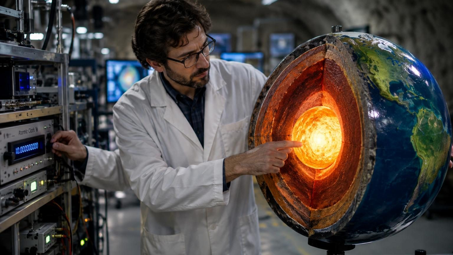 Illustration scientifique de la Terre en coupe montrant le noyau interne rougeoyant au centre, entouré par les couches de magma, le manteau et la croûte terrestre en surface